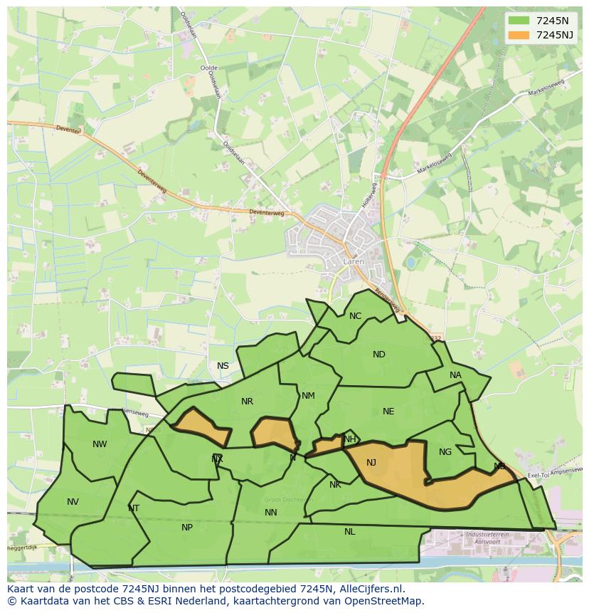 Afbeelding van het postcodegebied 7245 NJ op de kaart.