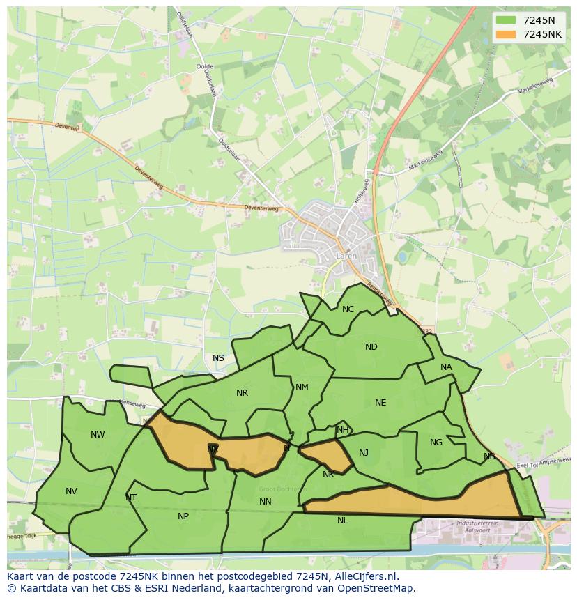 Afbeelding van het postcodegebied 7245 NK op de kaart.