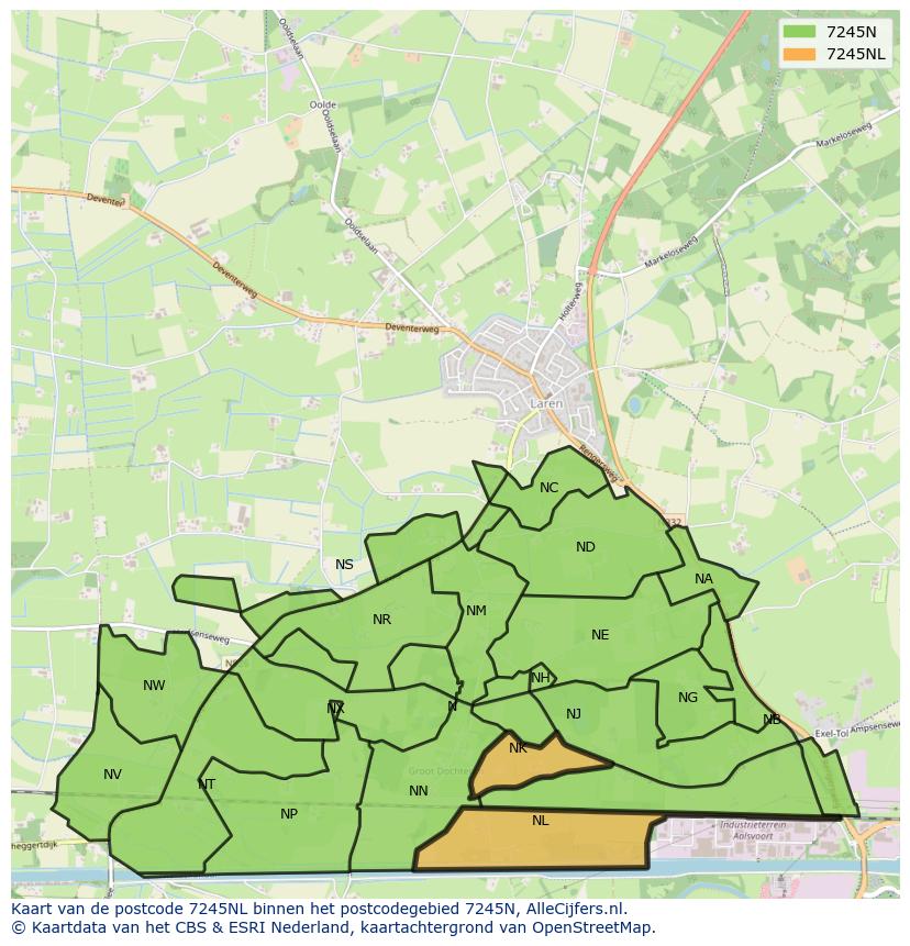Afbeelding van het postcodegebied 7245 NL op de kaart.