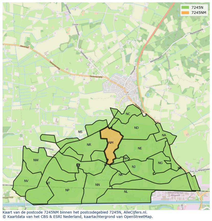 Afbeelding van het postcodegebied 7245 NM op de kaart.