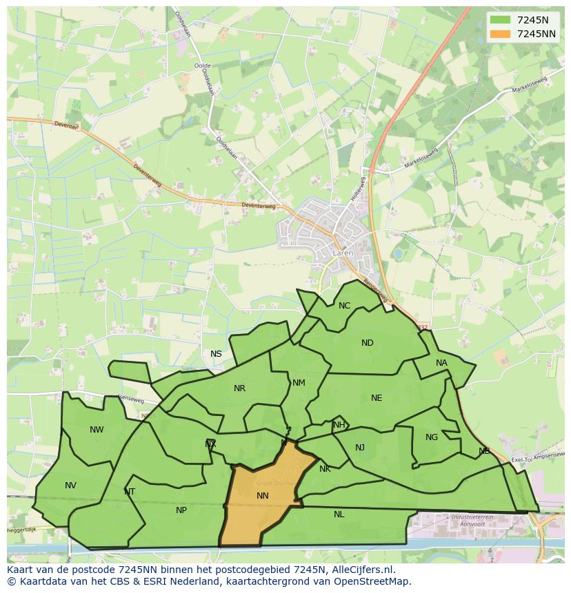 Afbeelding van het postcodegebied 7245 NN op de kaart.