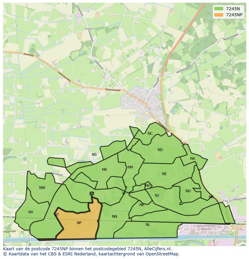Afbeelding van het postcodegebied 7245 NP op de kaart.