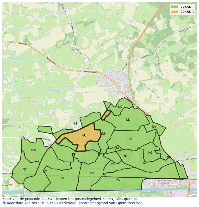 Afbeelding van het postcodegebied 7245 NR op de kaart.