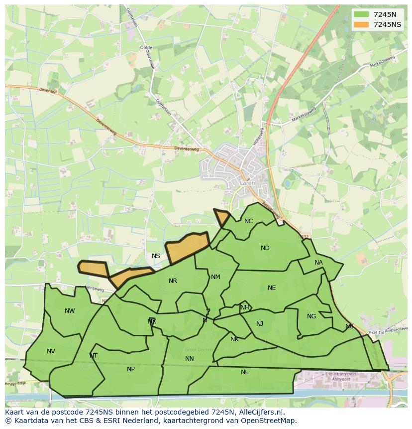 Afbeelding van het postcodegebied 7245 NS op de kaart.