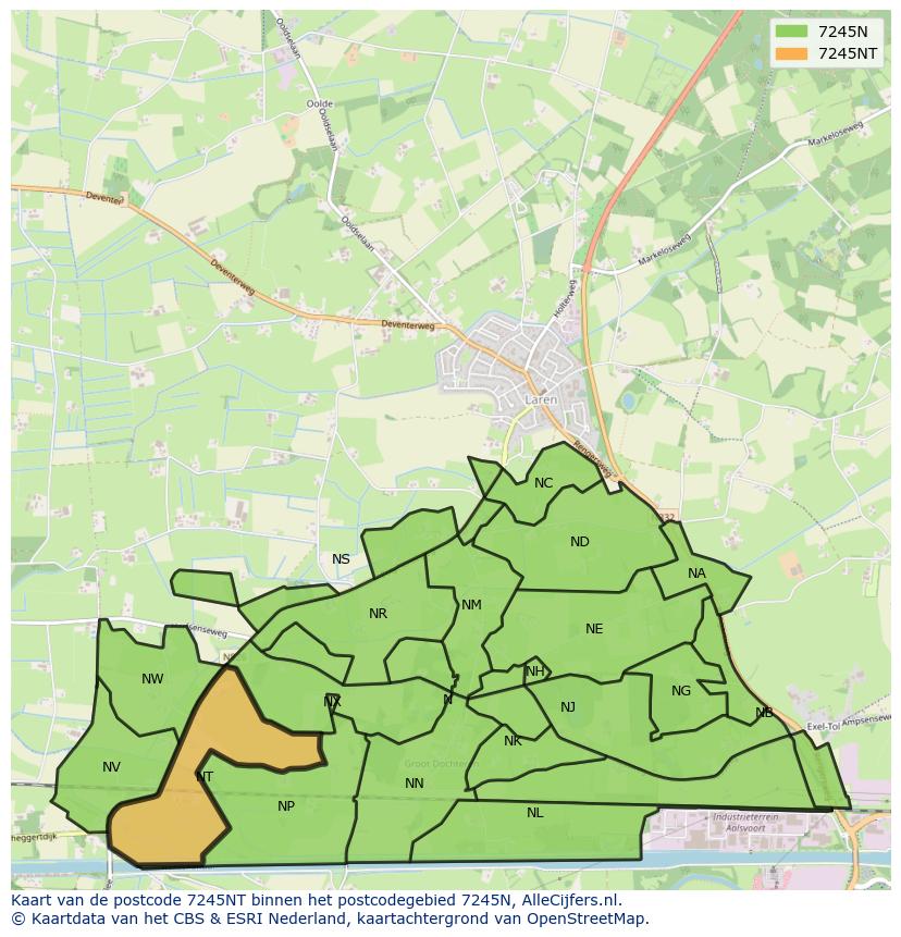 Afbeelding van het postcodegebied 7245 NT op de kaart.