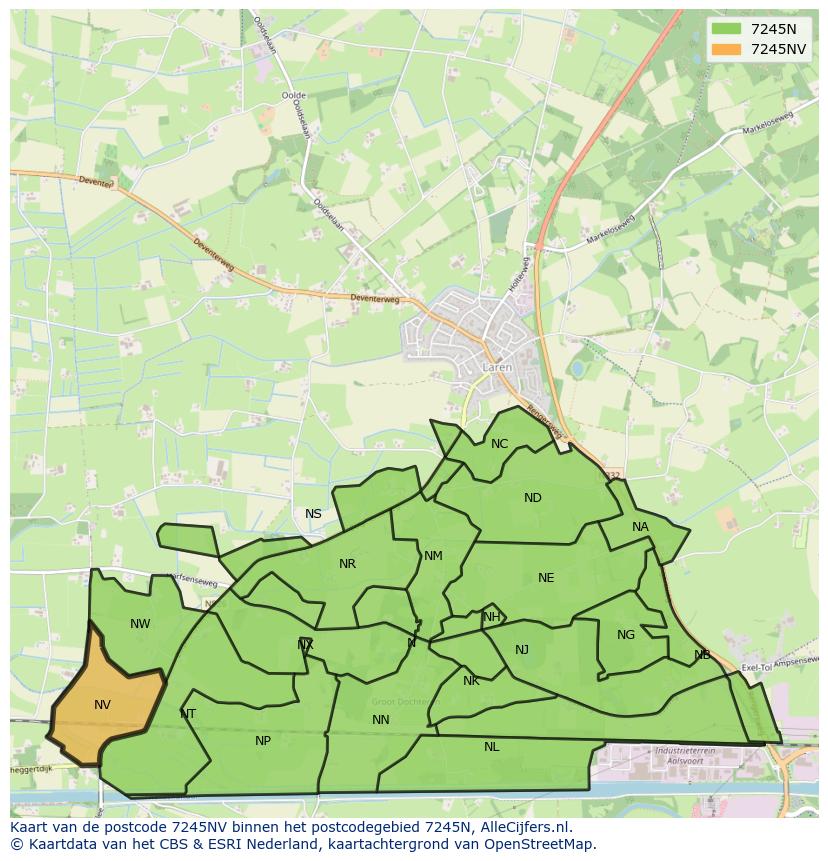 Afbeelding van het postcodegebied 7245 NV op de kaart.