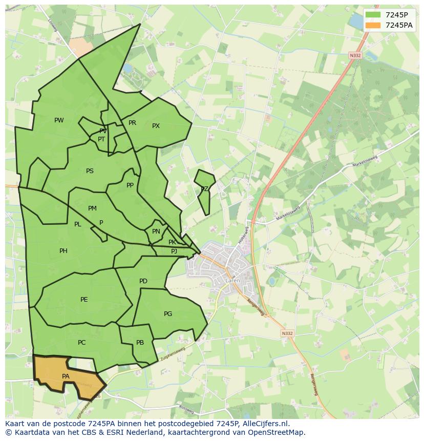 Afbeelding van het postcodegebied 7245 PA op de kaart.