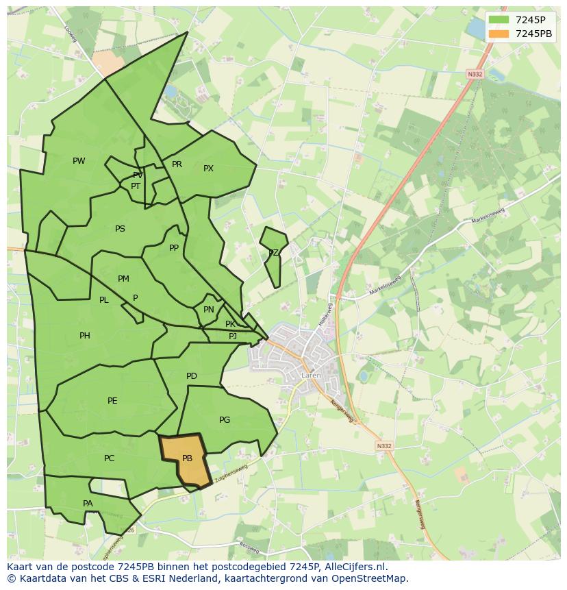 Afbeelding van het postcodegebied 7245 PB op de kaart.