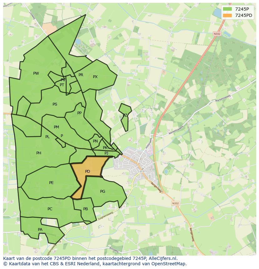 Afbeelding van het postcodegebied 7245 PD op de kaart.