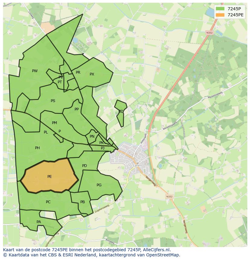 Afbeelding van het postcodegebied 7245 PE op de kaart.