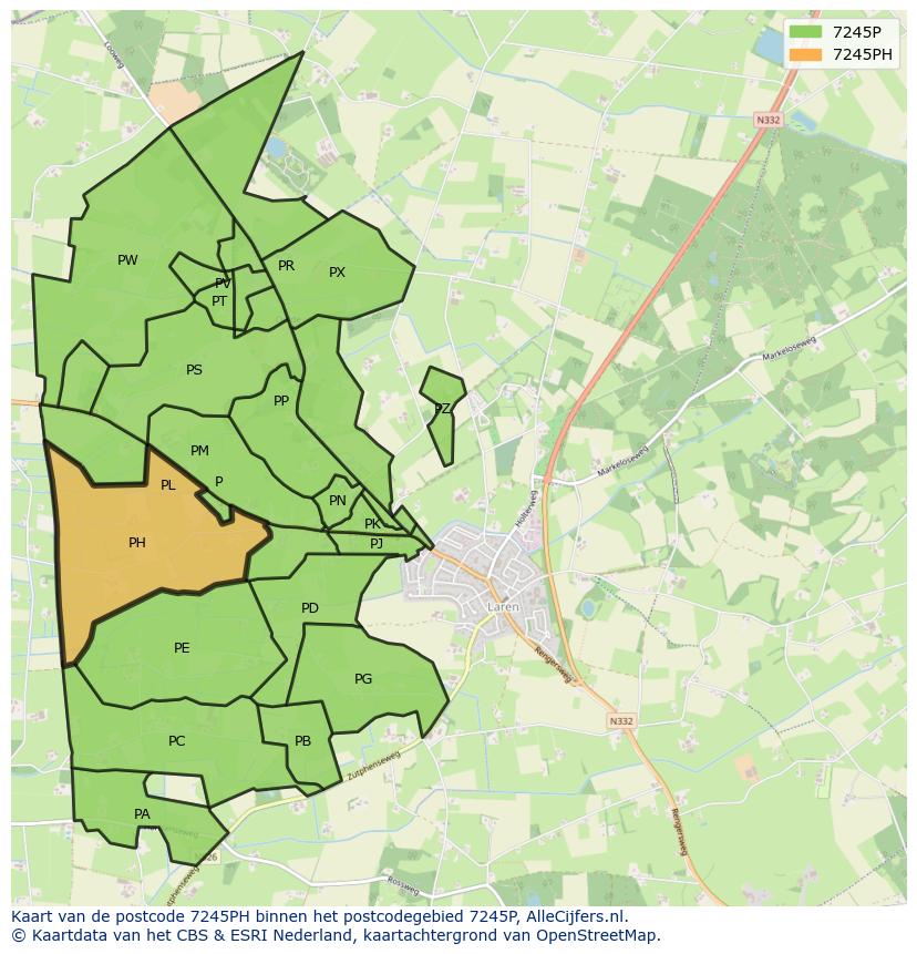 Afbeelding van het postcodegebied 7245 PH op de kaart.