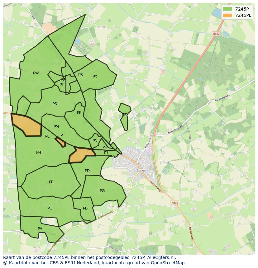 Afbeelding van het postcodegebied 7245 PL op de kaart.