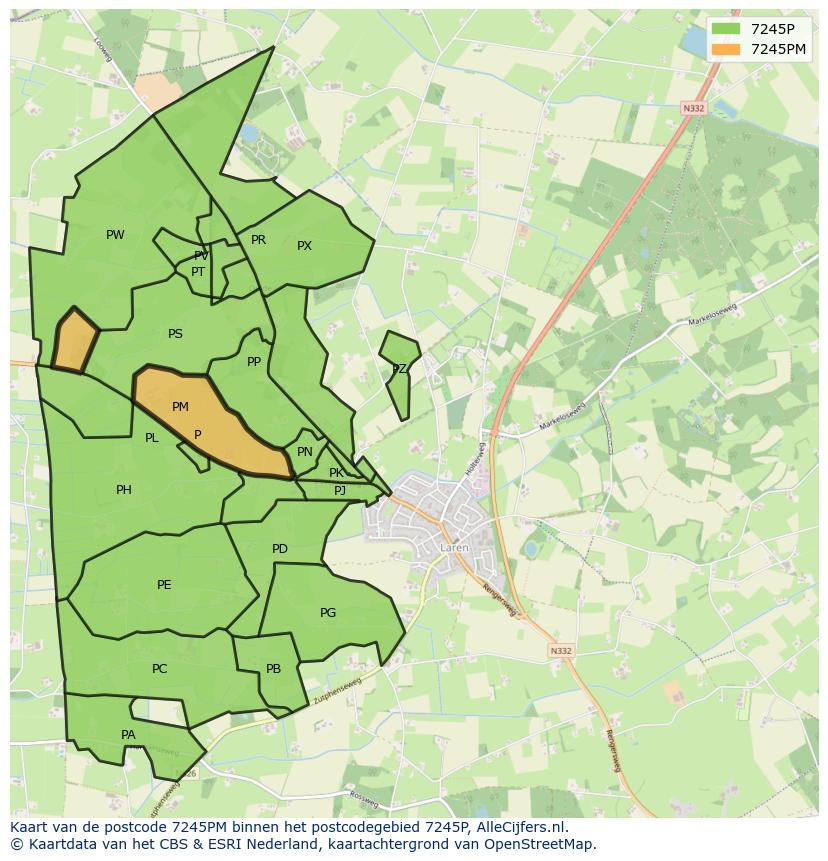 Afbeelding van het postcodegebied 7245 PM op de kaart.
