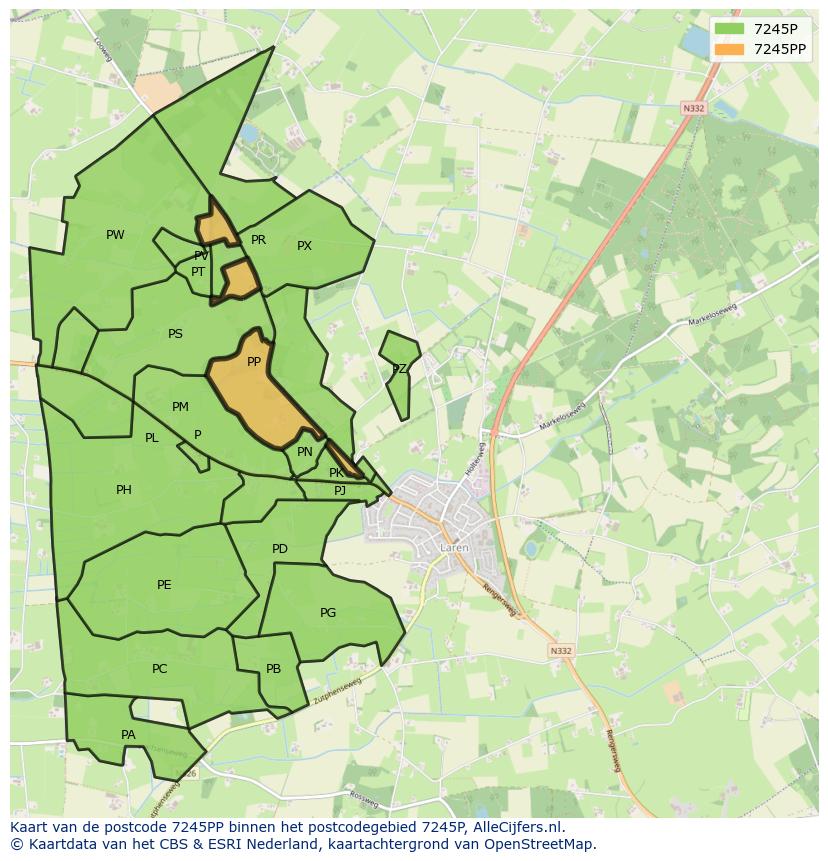 Afbeelding van het postcodegebied 7245 PP op de kaart.