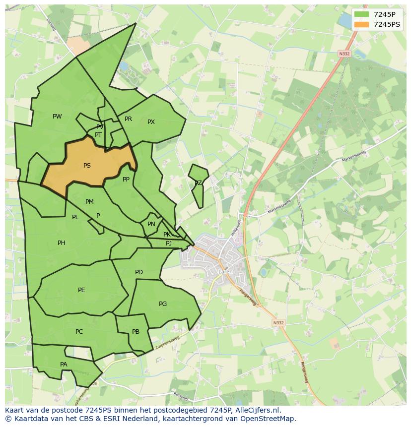 Afbeelding van het postcodegebied 7245 PS op de kaart.