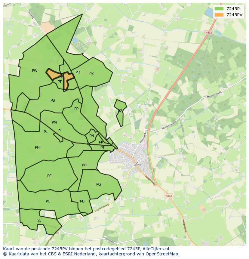 Afbeelding van het postcodegebied 7245 PV op de kaart.