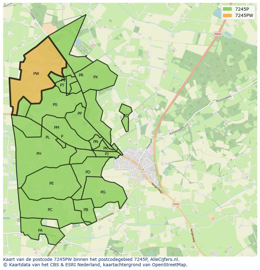 Afbeelding van het postcodegebied 7245 PW op de kaart.