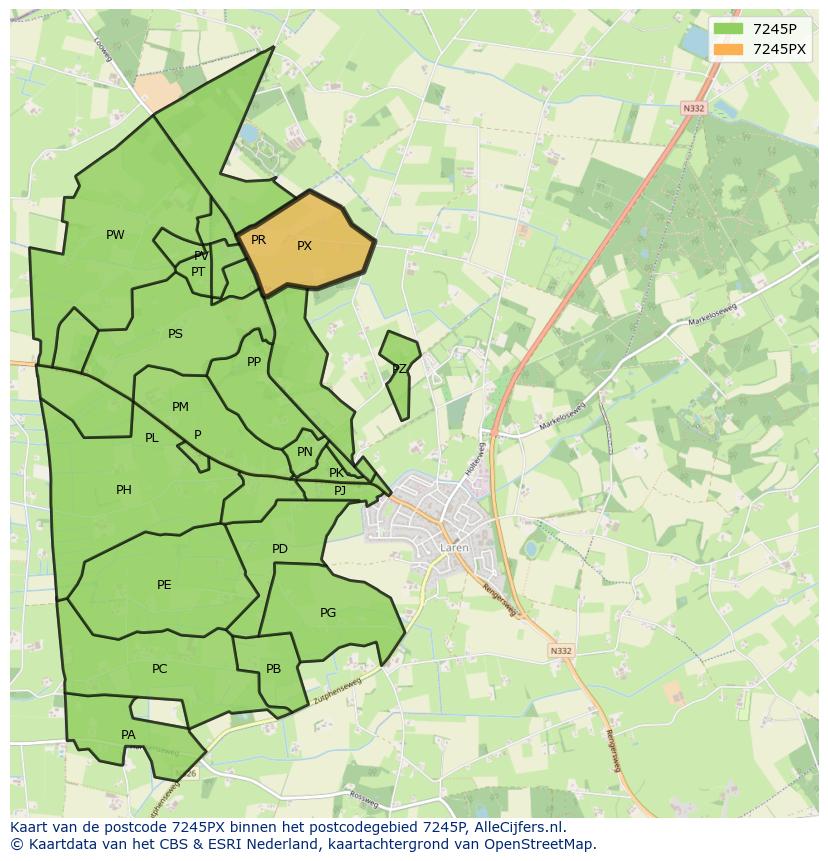 Afbeelding van het postcodegebied 7245 PX op de kaart.