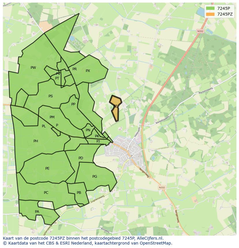 Afbeelding van het postcodegebied 7245 PZ op de kaart.