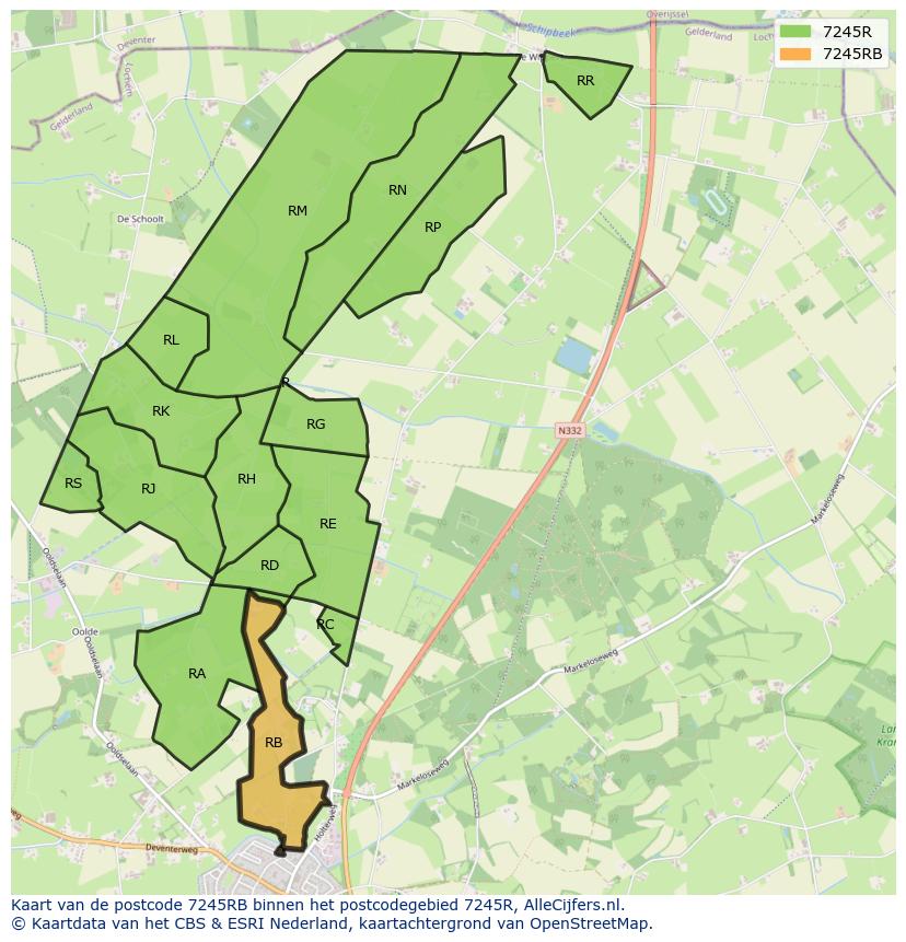 Afbeelding van het postcodegebied 7245 RB op de kaart.
