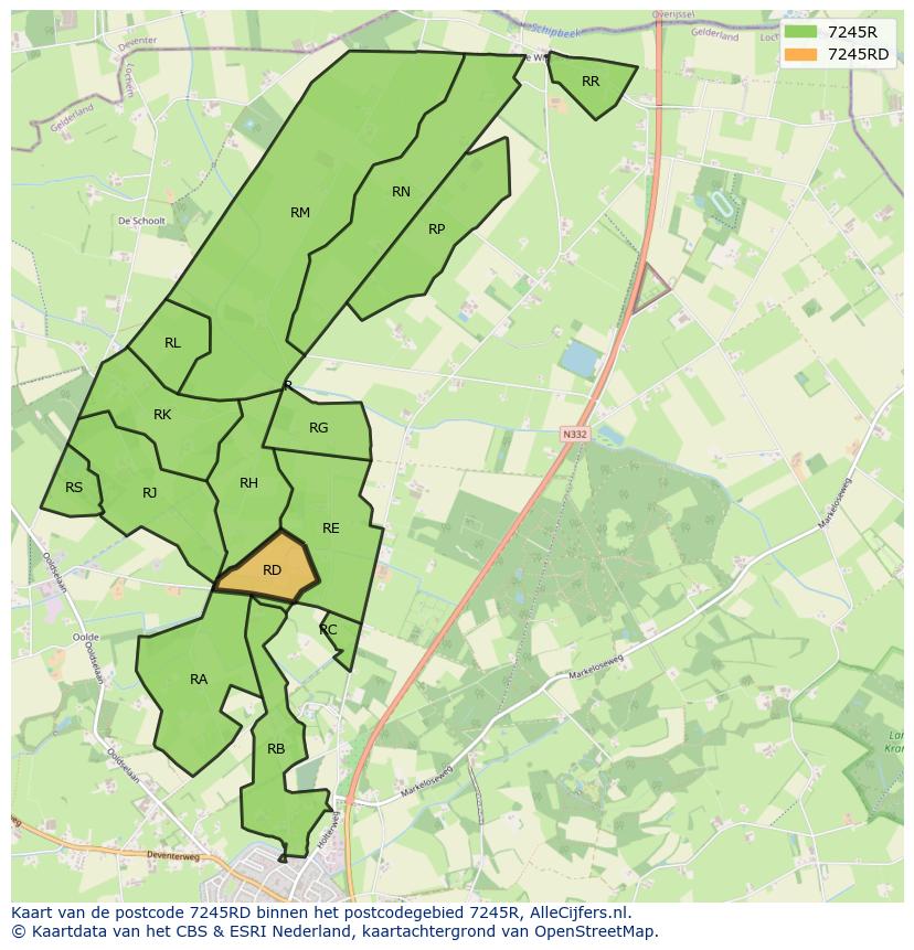Afbeelding van het postcodegebied 7245 RD op de kaart.