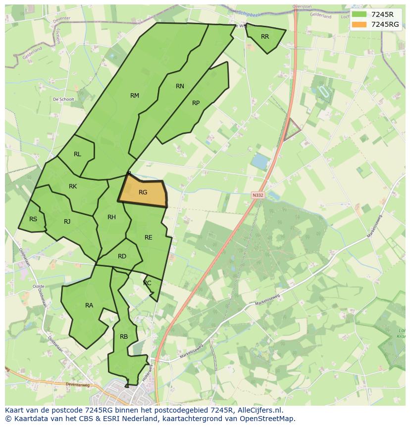 Afbeelding van het postcodegebied 7245 RG op de kaart.