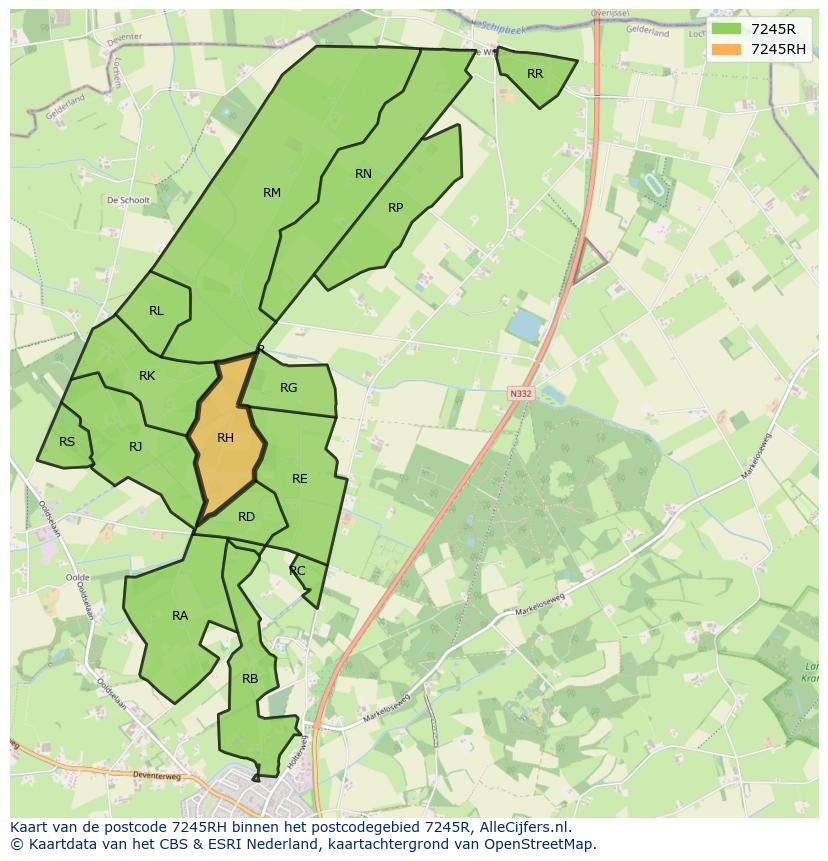 Afbeelding van het postcodegebied 7245 RH op de kaart.