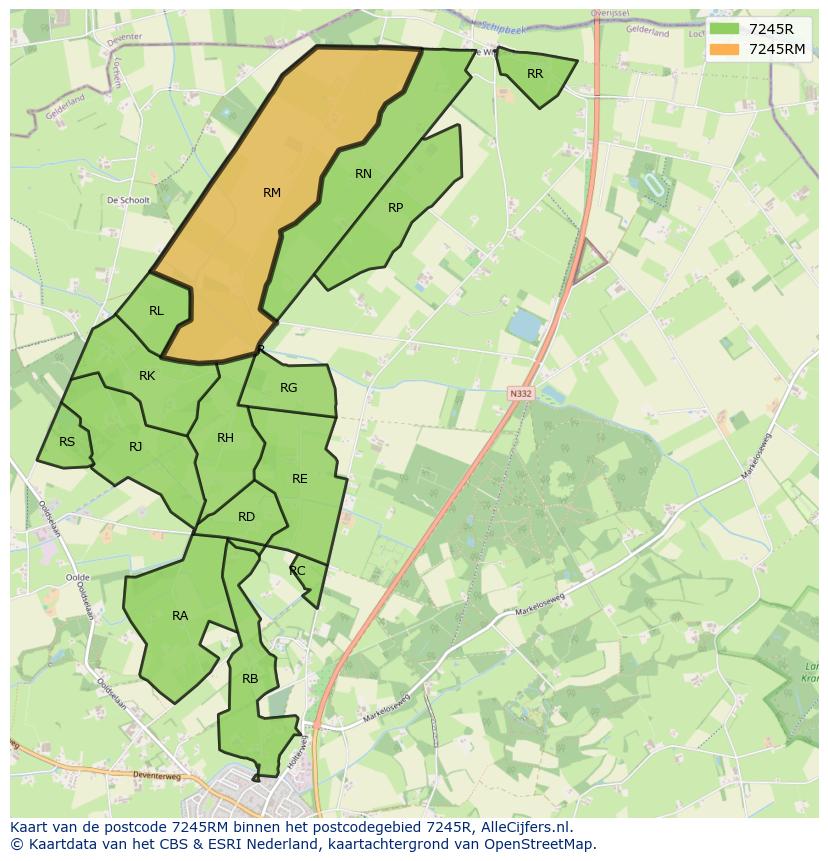 Afbeelding van het postcodegebied 7245 RM op de kaart.