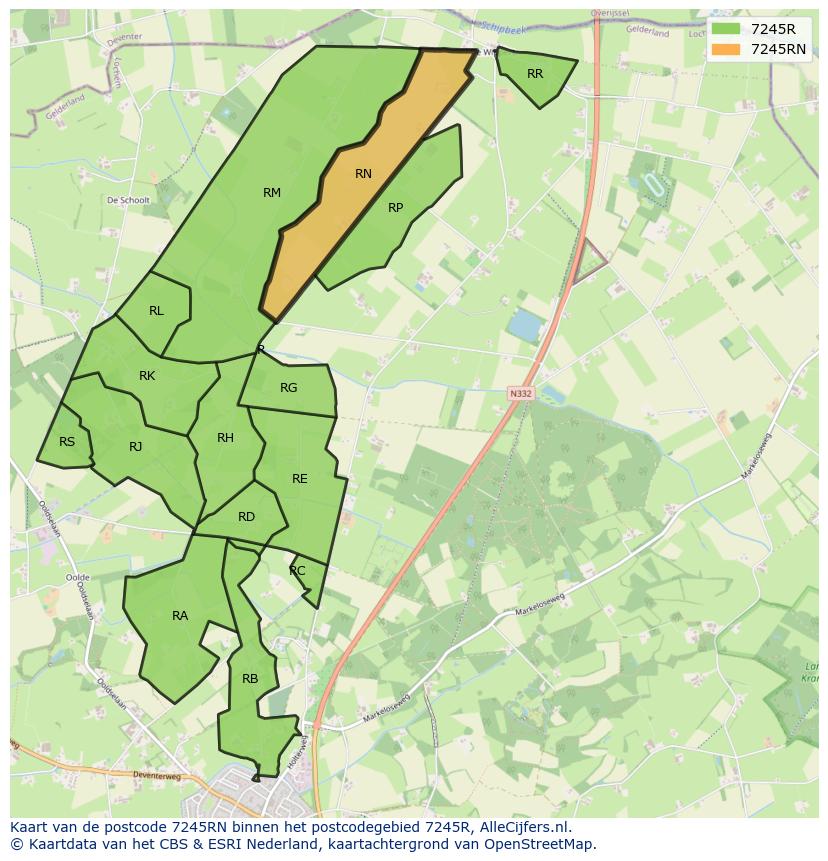 Afbeelding van het postcodegebied 7245 RN op de kaart.
