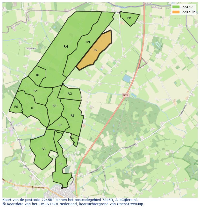 Afbeelding van het postcodegebied 7245 RP op de kaart.
