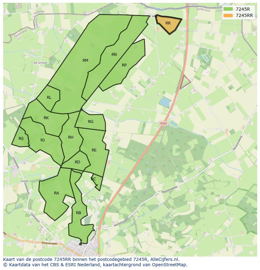 Afbeelding van het postcodegebied 7245 RR op de kaart.