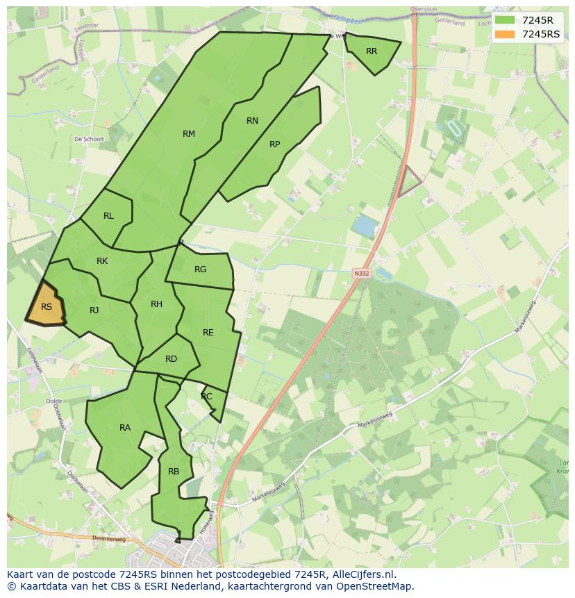 Afbeelding van het postcodegebied 7245 RS op de kaart.