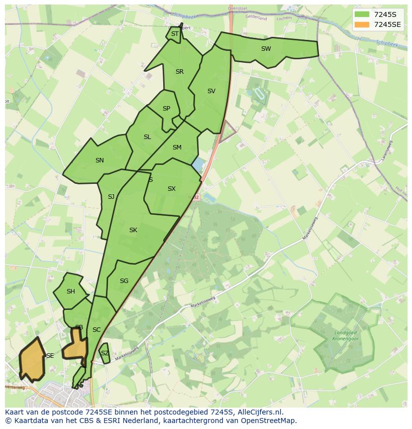 Afbeelding van het postcodegebied 7245 SE op de kaart.