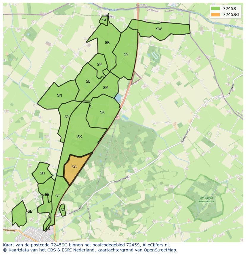 Afbeelding van het postcodegebied 7245 SG op de kaart.