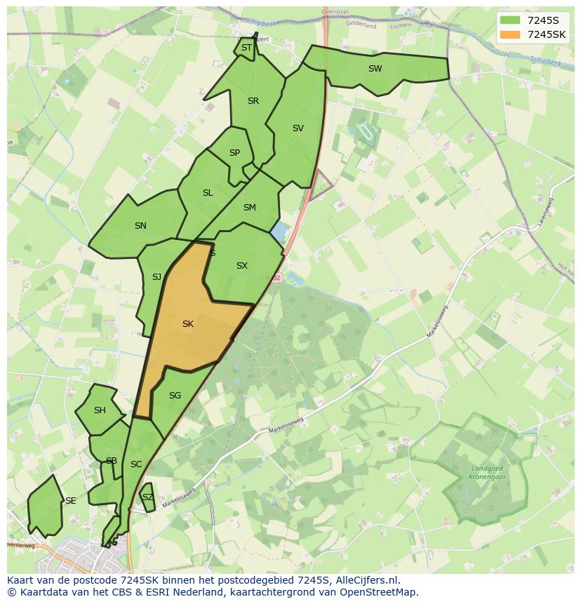 Afbeelding van het postcodegebied 7245 SK op de kaart.