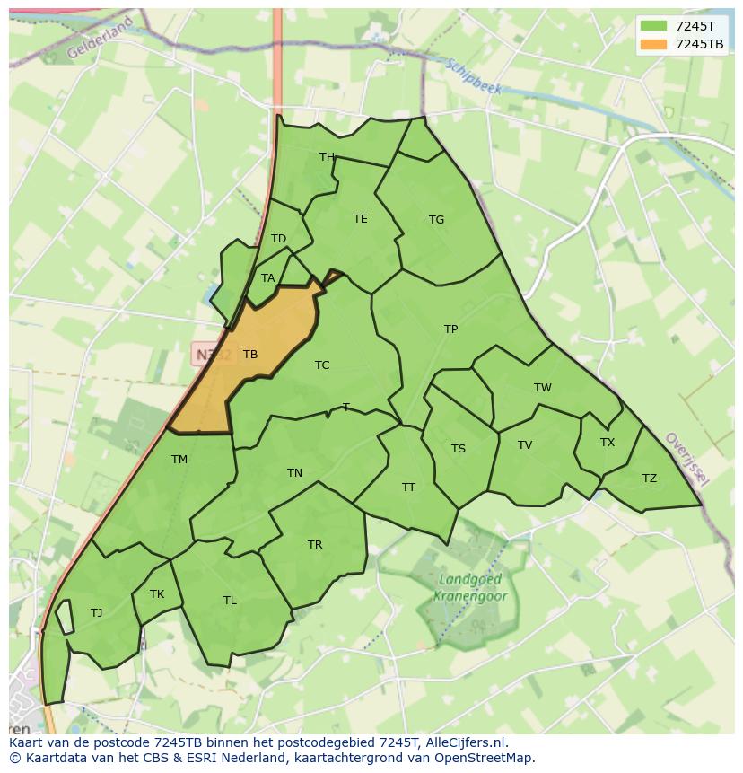Afbeelding van het postcodegebied 7245 TB op de kaart.