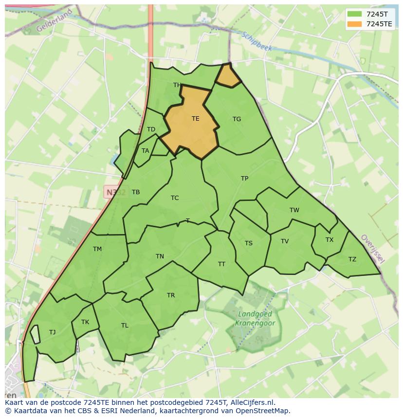 Afbeelding van het postcodegebied 7245 TE op de kaart.
