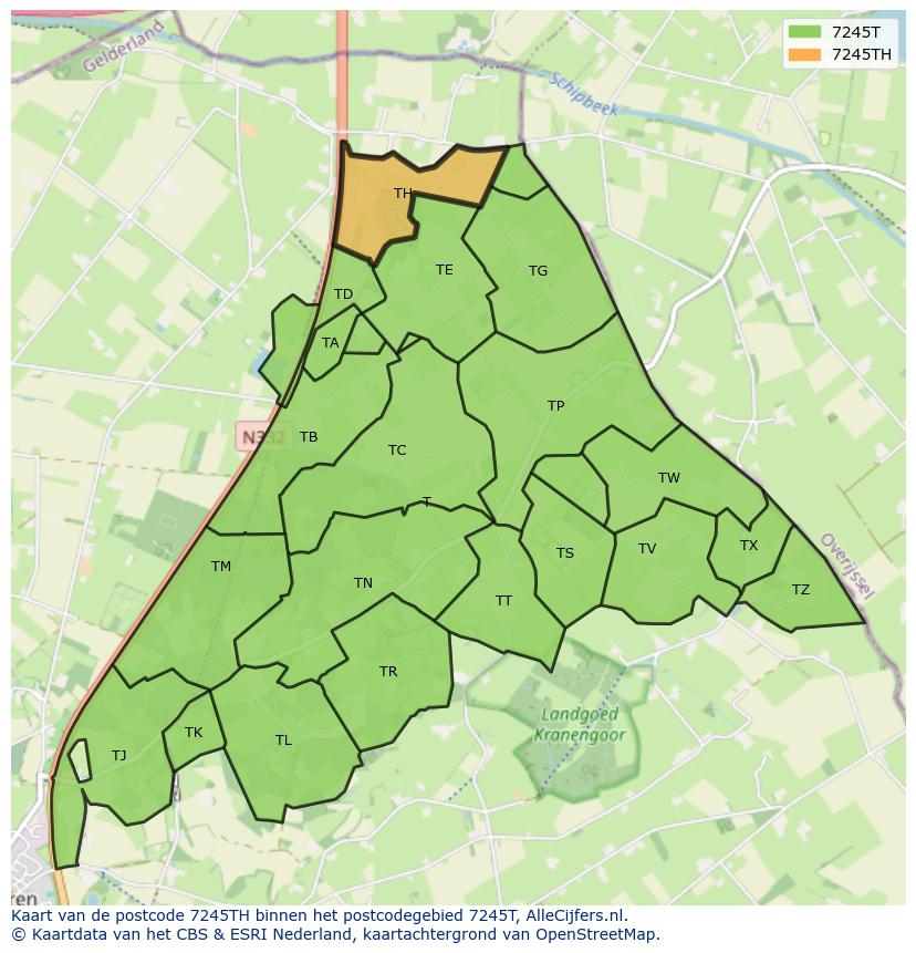 Afbeelding van het postcodegebied 7245 TH op de kaart.