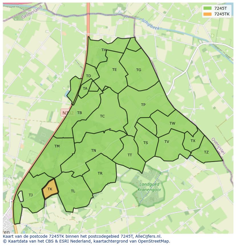 Afbeelding van het postcodegebied 7245 TK op de kaart.