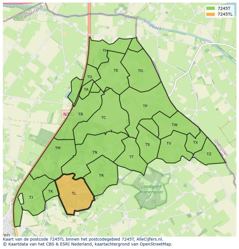 Afbeelding van het postcodegebied 7245 TL op de kaart.