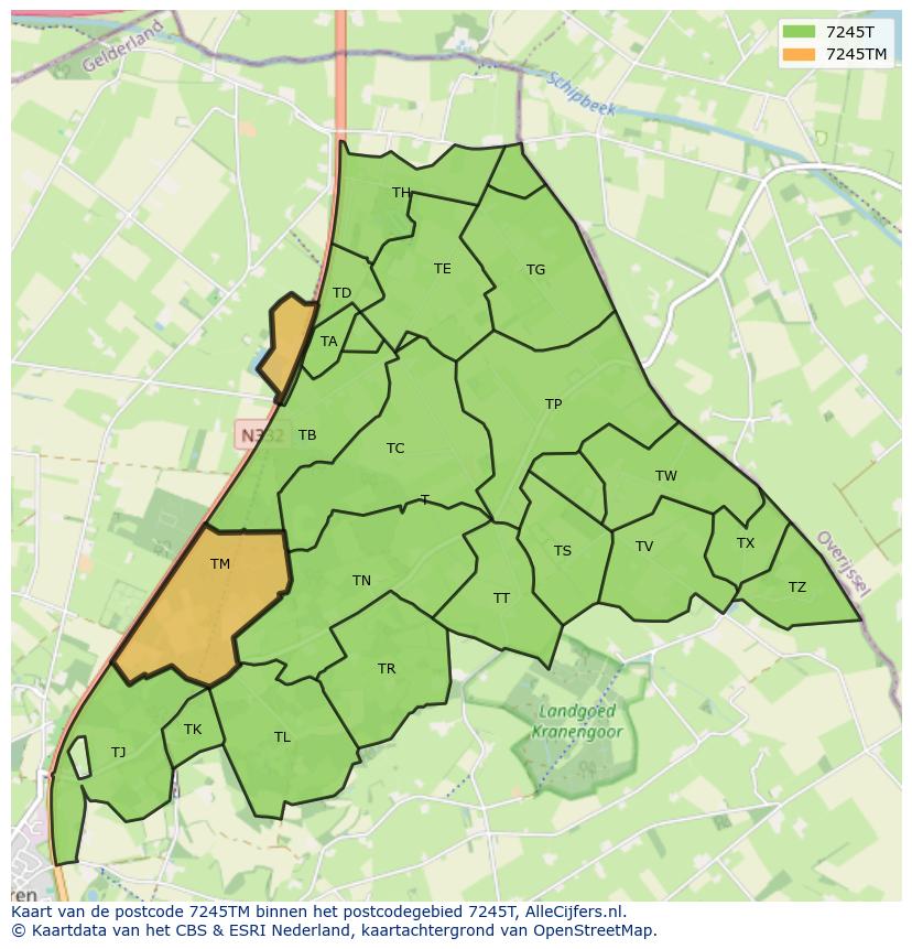 Afbeelding van het postcodegebied 7245 TM op de kaart.