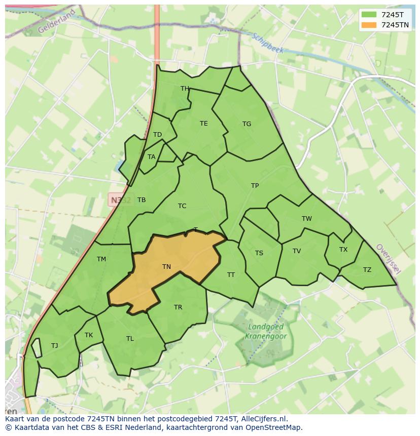 Afbeelding van het postcodegebied 7245 TN op de kaart.