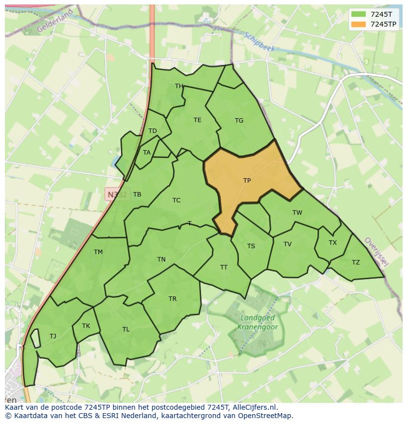 Afbeelding van het postcodegebied 7245 TP op de kaart.