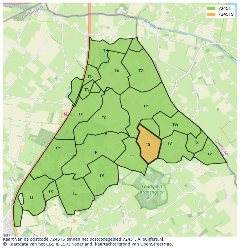 Afbeelding van het postcodegebied 7245 TS op de kaart.