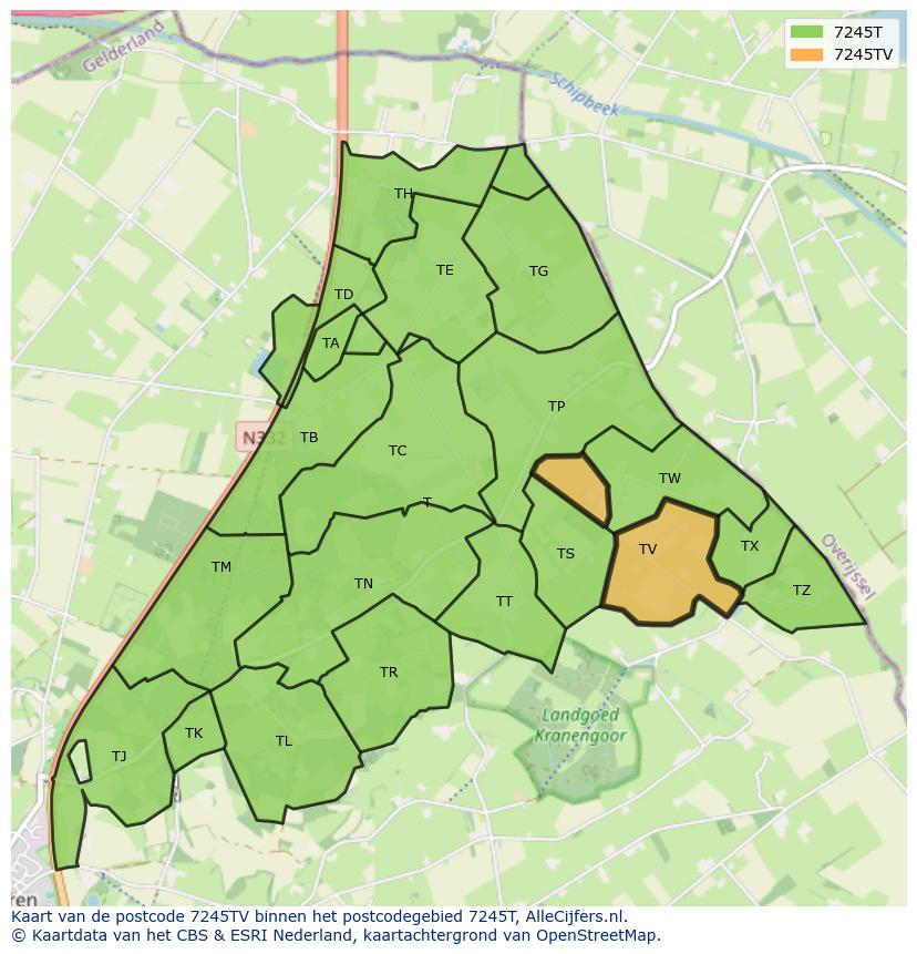 Afbeelding van het postcodegebied 7245 TV op de kaart.