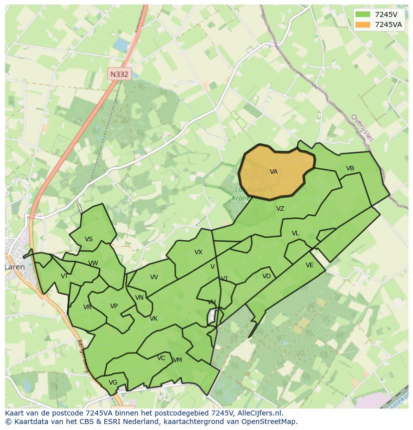 Afbeelding van het postcodegebied 7245 VA op de kaart.