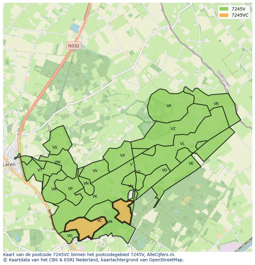 Afbeelding van het postcodegebied 7245 VC op de kaart.