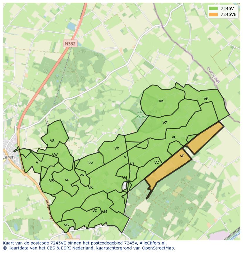 Afbeelding van het postcodegebied 7245 VE op de kaart.