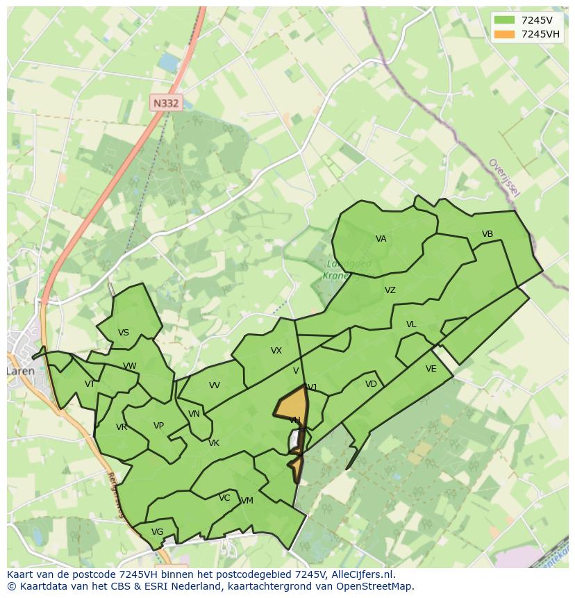 Afbeelding van het postcodegebied 7245 VH op de kaart.