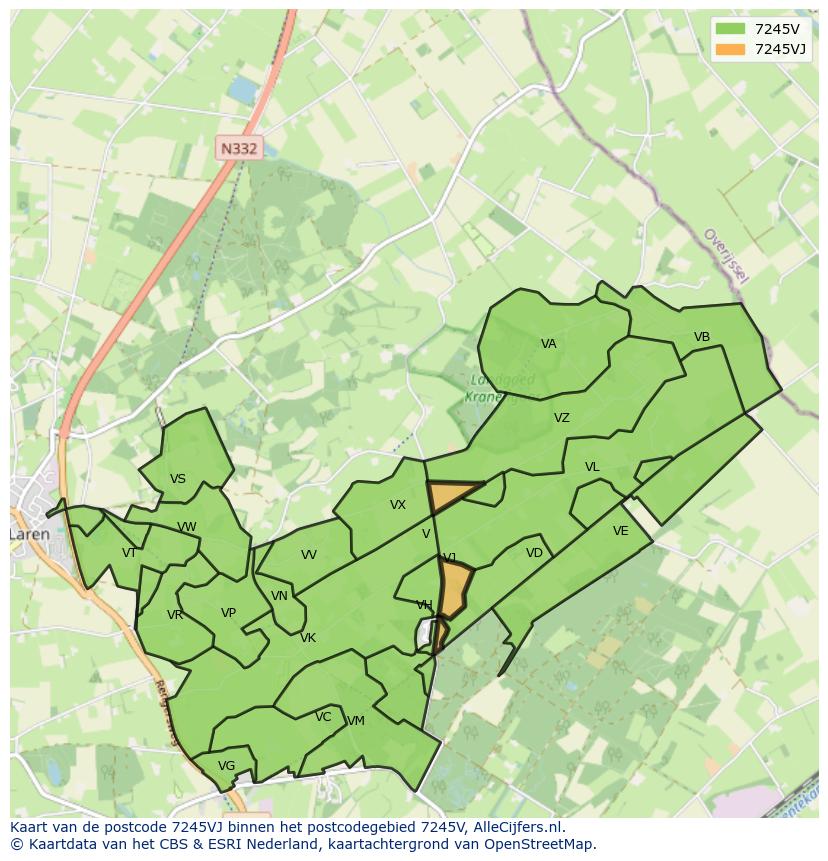 Afbeelding van het postcodegebied 7245 VJ op de kaart.